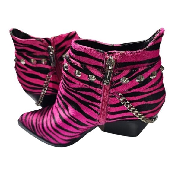JESSICA SIMPSON "Zayrie" Genuine Calf Hair Pink Black Boots - Size 7 - Picture 3 of 8